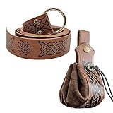 NAVESO Mittelalter Gürtel, Halloween Mittelalter Ledergürtel Ritter, Mittelalterlicher Gürtel mit Tasche, Ledergürtel Herren Viking, Mittelalterliche Kunstleder-Wikingertasche für Halloween Cosplay