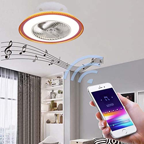 Preisvergleich Produktbild LONGSAND LED-Deckenleuchte Bluetooth Lautsprecher Dimmbare Modern Music Halb Erröten-Einfassung Fixture Deckenventilator Mit Fernbedienung 3 Timing-Quiet Deckenventilator Für Schlafzimmer,Rot