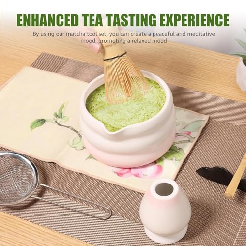 Image of NIHUIFDPY 7-Piece Traditional Japanese Matcha Tea Set - Includes Ceramic Matcha Bowl (550ml), Bamboo Whisk (Chasen), Whisk Holder, Scoop & Stainless Steel Sifter - Authentic Home Tea Ceremony Kit