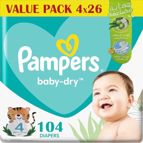 Pampers Baby Dry Taped Diapers Size 4 9-18 kg Baby Lotion with Olive Oil 104 Diapers