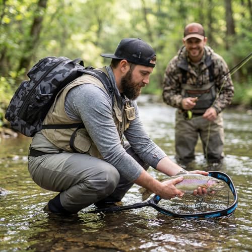 Image of PLUSINNO Fishing Gear,Fsihing Backpack with Floating Fishing Net,Tackle Boxes,Waterproof Fishing Tackle Bag,Fishing Gifts for Men