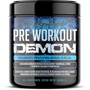 Pre Workout Demon – Suplemento Potente pre-Entreno con Creatina, Cafeína, Beta-Alanina y Glutamina (Frambuesa Azul, 360g)
