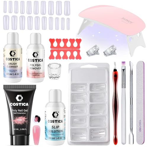 14 IN 1 Poly Extension Gel Nail Kit 14 PCS Poly Gel Kit with Slip Solution and Mini Lamp Nail Art Design {DEKU KIT}