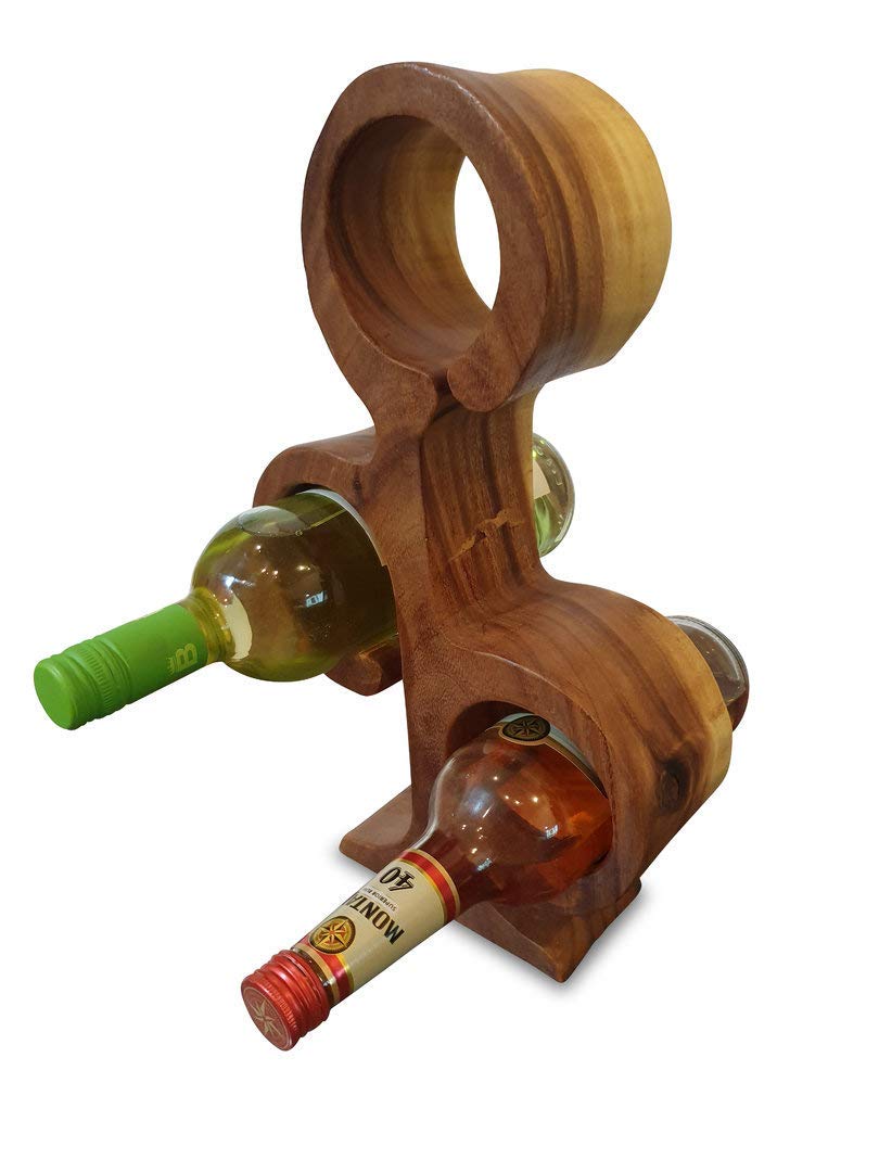 Kinaree 39cm Holz Weinregal für 3 Flaschen aus Akazie (Suar) Massivholz Natur braun