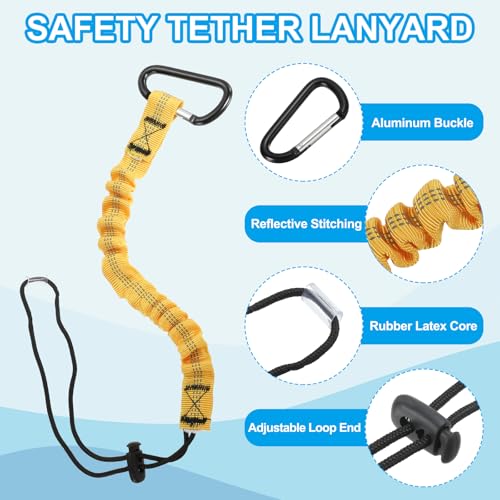 Image of MECCANIXITY Retractable Tool Lanyard 2ft with Single Aluminum Buckle and Adjustable Loop End, Maximum Weight Limit 10KG / 22lb, Safety Fall Protection Tools Leash, Yellow 3 Pack