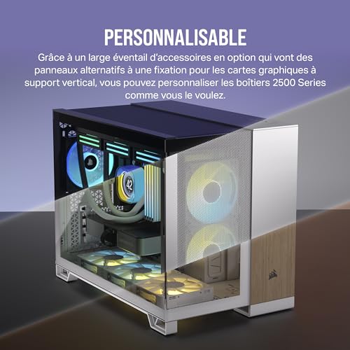 CORSAIR 2500X Boîtier Petit Tour mATX à Double Chambre – Verre Trempé Panoramique - Connexion Inversée Compatible Avec la Carte Mère – Pas de Ventilateurs Inclus – Blanc