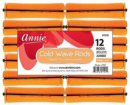 Annie Jumbo Cold Wave Rods With Rubber Band For Hair Curling And Perm Styling - 3/4" Tangerine - Pack Of 12 #TOP21