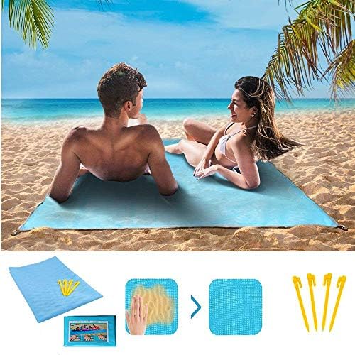 KOKOO Beach Mat Sand Proof Rug Picnic Blanket with 4 Metal Stakes - Sand Dirt & Dust disapper! - Fast Dry, Easy to Clean Perfect for The Beach, Picnic, Camping, Outdoor Events,79in X 57in