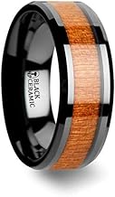 IOWA Black Ceramic Beveled Edge Wedding Band and Genuine Rich Grain Black Cherry Wood Inlay 8mm Wide Wedding Band with Custom Inside Engraved Personalized