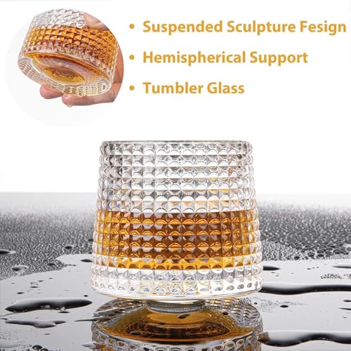 Image of Spinning Whiskey Glass with Hemispherical Base - Set of 2, 170ml Elegant Crystal Barware Gift (2, Rotating Dot)