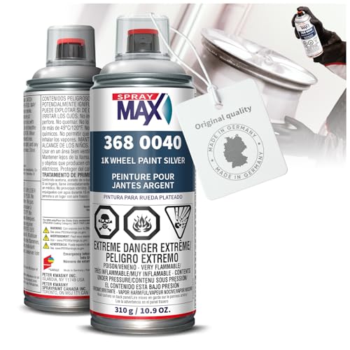 SprayMax 1K Wheel Paint Silver | Professional Argent Silver Wheel Paint for Rims & | High-Resistant Aluminum & Steel Coating | Fast-Drying, Durable, Brake-Dust & Road-Salt Resistant | 10.9 oz