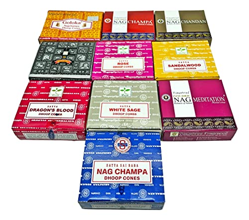 Nature's Spirit Exclusivo   Conos de incienso Satya Nag Champa Golden Vijayshree Goloka x 10 (10 paquetes) Incienso de grado premium