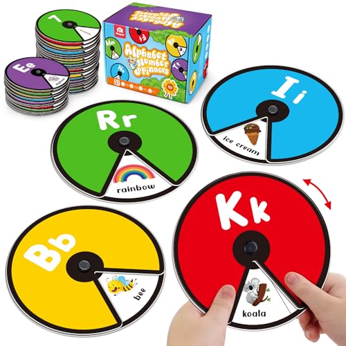 Coogam Kinder interaktive Rotationskarte, ABC-Alphabet-Nummern-Lernspiele, Muster-Farbe-Bildschirmkarten, Montessori-Spielzeuggeschenk für Vorschulkinder im Alter von 3-4-5 Jahren