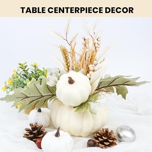 Image of Fall Centerpieces for Tables, Fake Pumpkin Decor for Thanksgiving Table Decorations, Artificial White Pumpkins for Decorating Fall Table Centerpieces for Home Decor Harvest Tabletop Kitchen Party