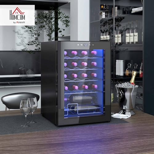 HOMCOM Cave à vin 20 bouteilles 53L réfrigérateur à vin silencieux avec porte en verre, éclairage LED, écran tactile numérique, frigo vin contrôle de la température 5-18°C, protection UV, noir – Image 3