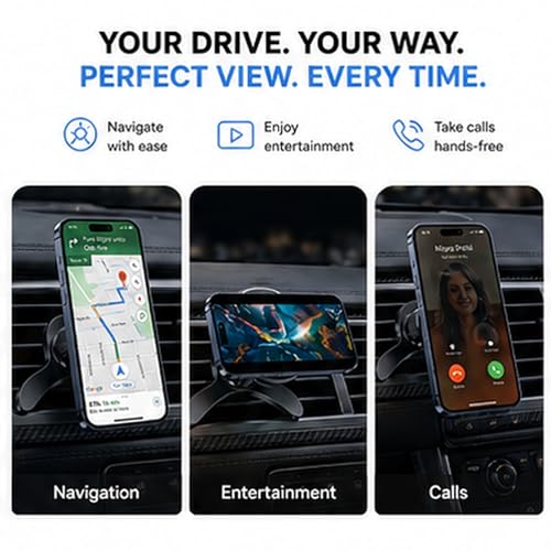 Image of AeroMag AC Magnetic Car Mount Phone Holder, Compatible with MagSafe, Apple Air Vent Mount with N52 Magnets, 360 Rotation, Metal Hook Clip & Iron Ring for iPhone 18 /17 /16 /15 /14 /13 & All Phones