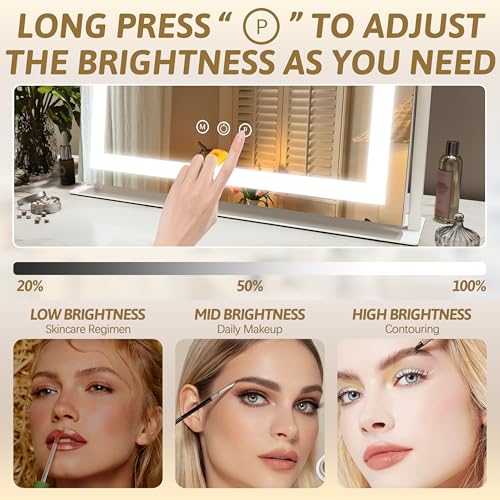 Image of ROLOVE Vanity Mirror with Lights 22 inchx18 inch, Lighted Makeup Mirror with 10X Magnification, Smart Touch 3 Colors Dimmable, 360 Rotation, Women Gift, Dresser Mount, Bathroom (White)