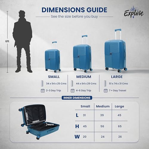 Image of Explore Luggage Trolley Bags | Polypropylene Durable Hard Shell | Polypropylene Durable Hard Shell, TSA Type Lock, 360 Disc Spinner Wheels, Expandable Suitcase