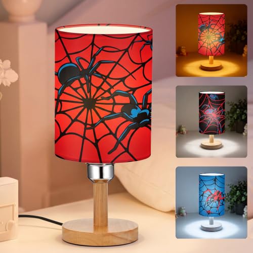 Tujoe 3 Pcs Interchangeable Spider Bedside Table Lamp Fabric Nightstand Table Lamp for Kids Room Desk Reading Bedroom Night Stand Decor Childrens Birthday Christmas Gifts for Girls and Boys
