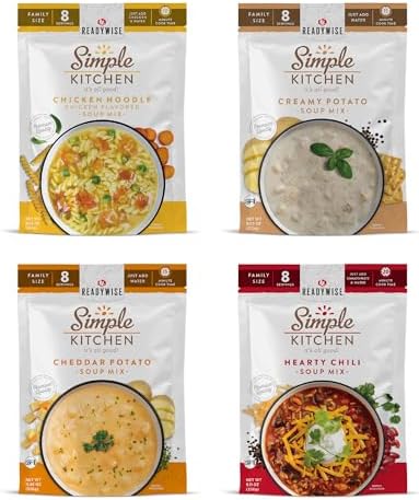 SIMPLE KITCHEN Soup Favorites Variety Pack, 8 Servings, Camping, 4 Pack