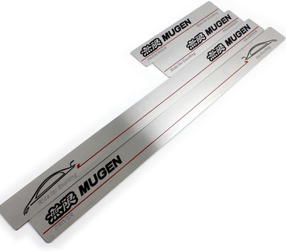 W-POWER JDM Mugen Door Entry Guards Sill Scuff Cover Panel Step Protector Stainless Compatible with Honda Civic 2006-2011, Welcome Pedal Protector Cover, 4pcs/Set