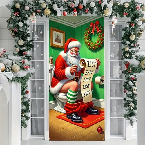 Image of BlissYard Christmas Door Cover Santa Bathroom 35x71 Inch Polyester