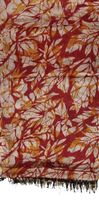Image of Dupatta for Women | Autumn Leaf Print | Red and Mustard Yellow