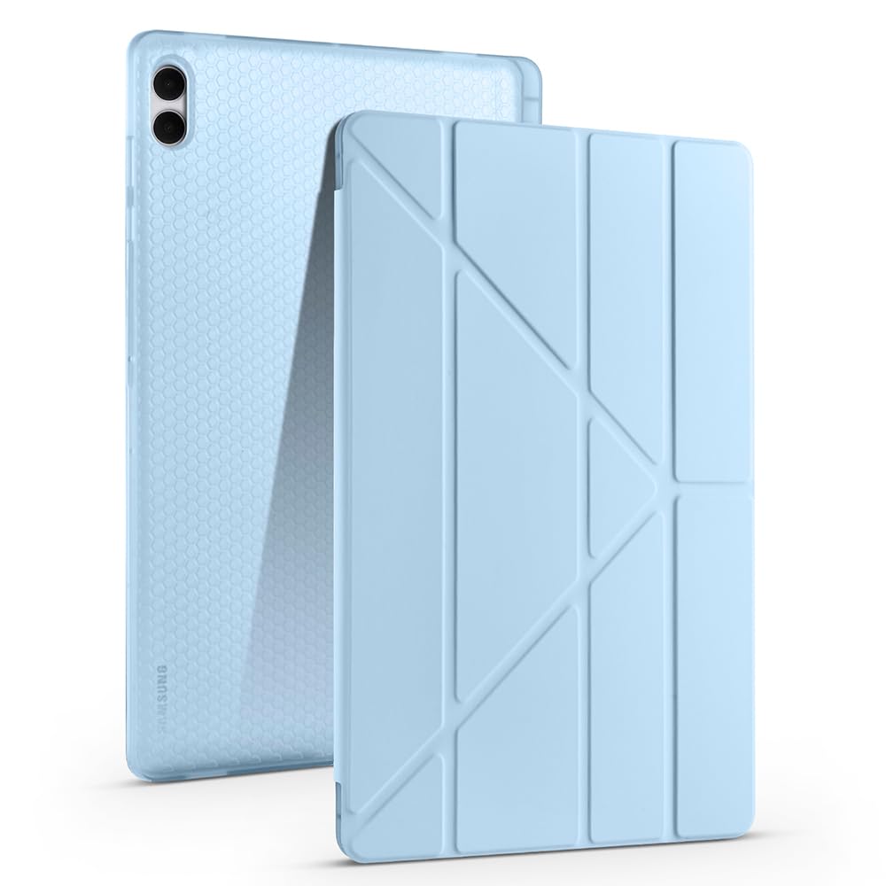 Zore Galaxy ile uyumlu Tab S11 Ultra Kılıf Zore Tri Folding Kalem Bölmeli Standlı Kılıf Mavi