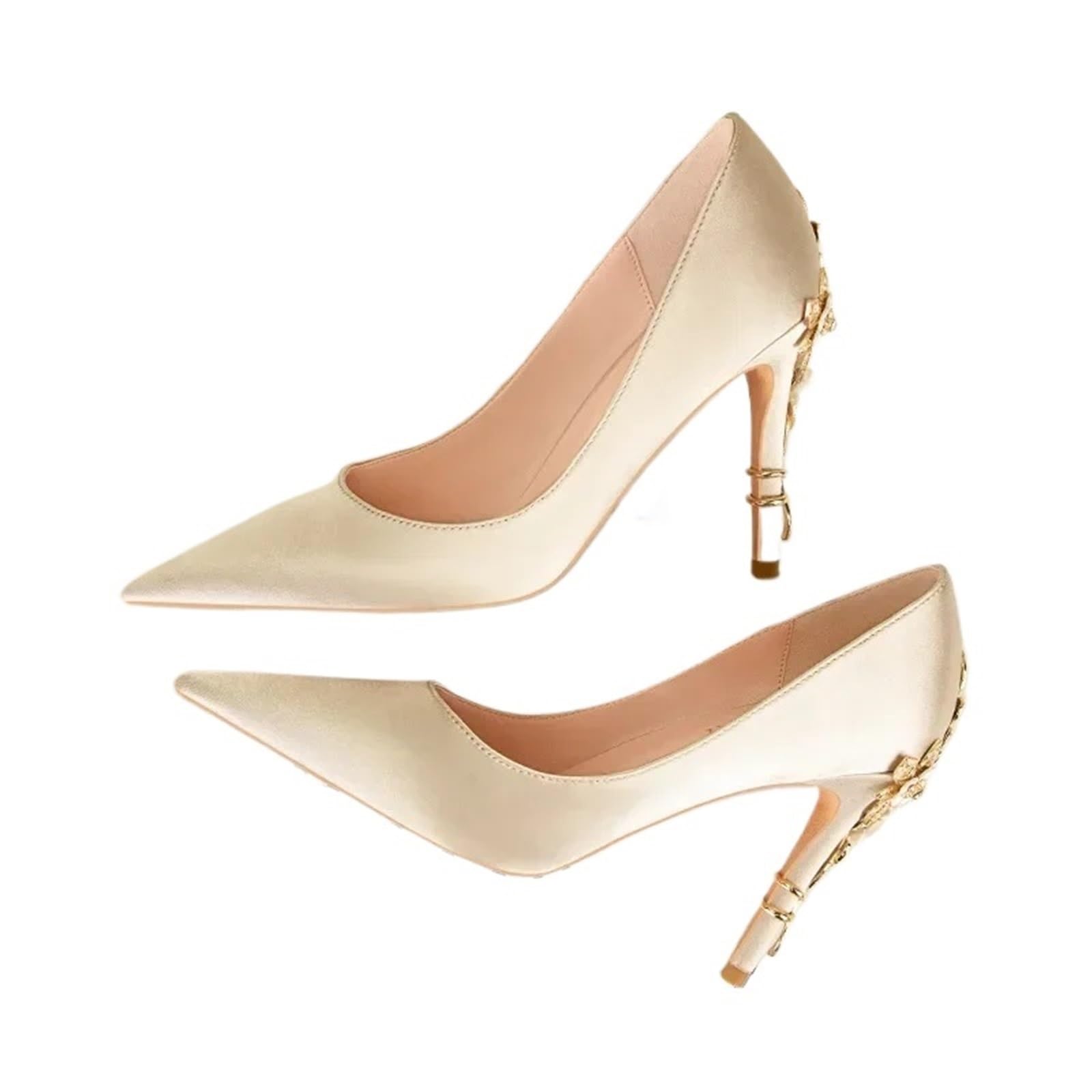 Chaussures de mariage femme escarpins dorés satin talon aiguille taille 37
