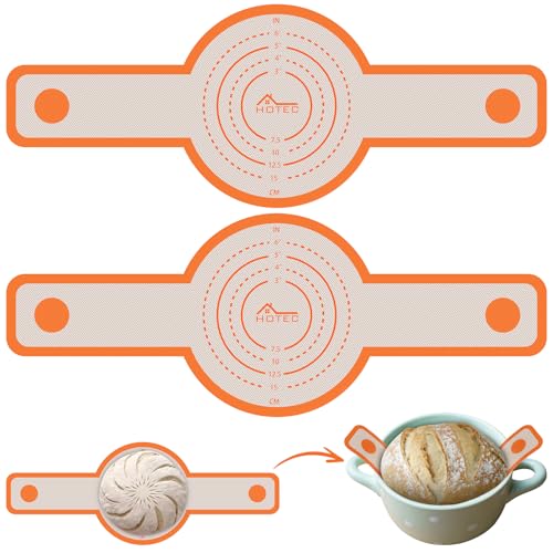 HOTEC Silicone Bread Sling for Dutch Oven - 2 Pack Non-Stick Baking Mat with Long Handle Easy to Transfer Sourdough Bread, Reusable Heat Resistant to 500°F/260°C Dutch Oven Liners Baking Supplies