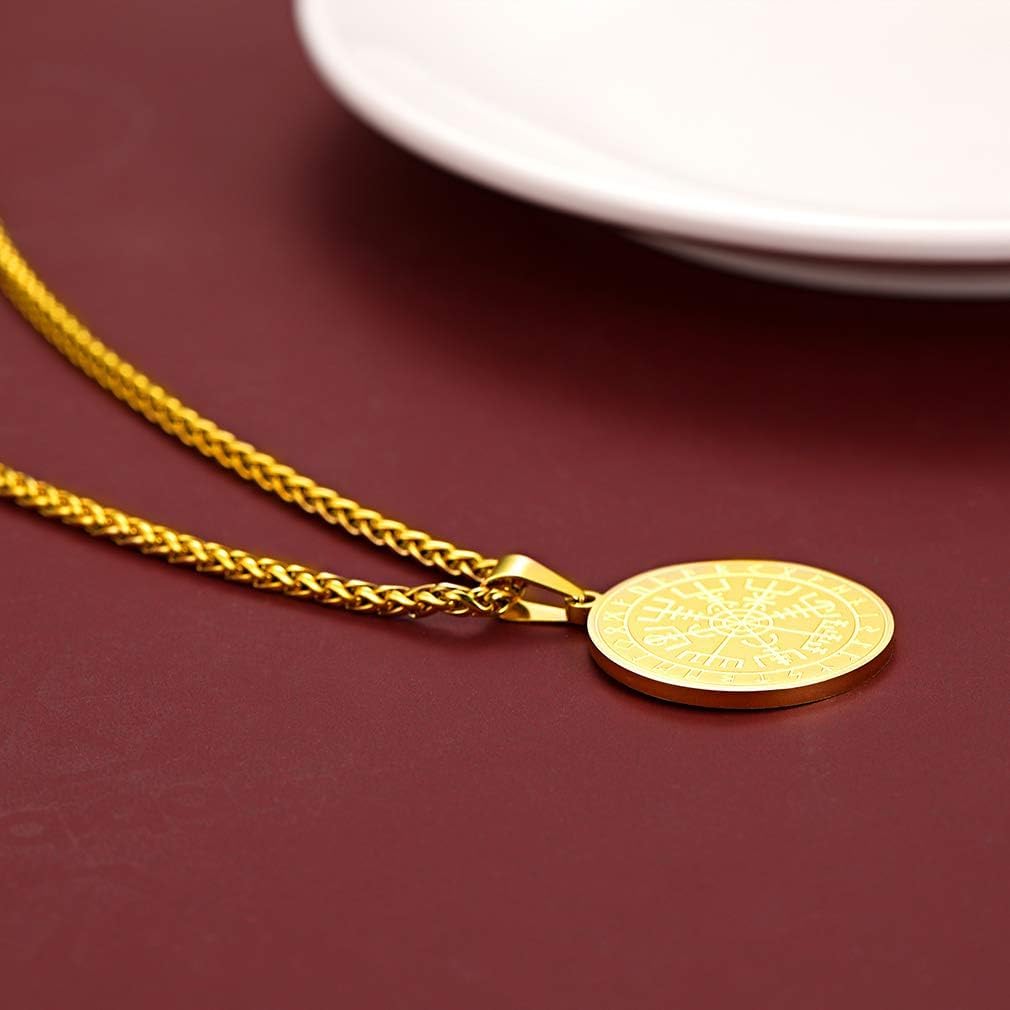 FaithHeart Viking Necklace for Men, Silver/Black/Gold Stainless Steel Nordic Viking Amulet Pendant Necklaces Norse Mythology Talisman Jewelry Gifts for Men