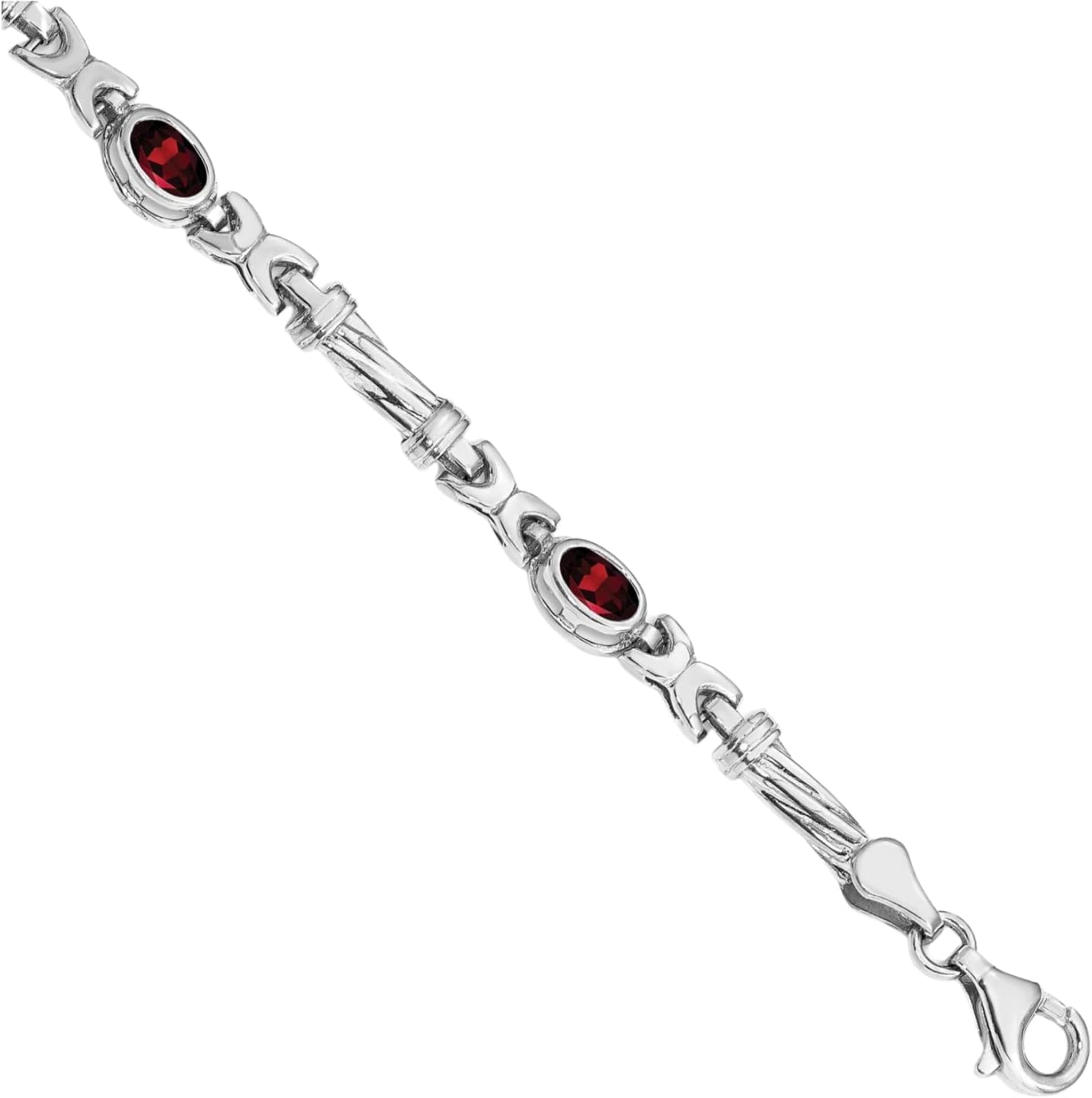 IceCarats 14K Solid White Gold 2 carat Red Garnet Link Chain Tennis Bracelet 7 inch Oval Cut, Natural, Prong Set For Her