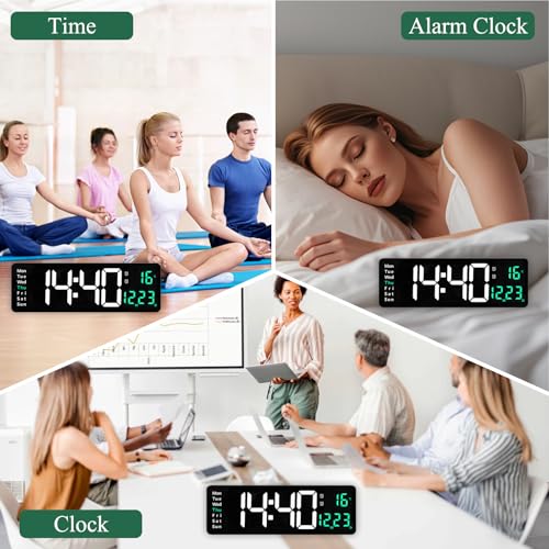Grande horloge murale numérique LED avec télécommande et variateur - 8