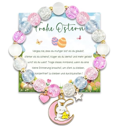 PeakPeek Ostergeschenke Kinder 4 5 6 7 8 9 10 11 12 Jahre Mädchen, Elastisches Hase Armband Mädchen mit Osterkarte und Geschenkbox, Ostermitbringsel Geschenke Mädchen Kleinigkeiten zu Ostern