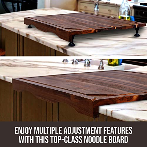 Cucina Green 30 Inches Noodle Board Stove Cover & Cutting Board - Large Acacia Wood Chopping Board With Juice Groove Adjustable Non Slip Rubberized Legs - Multi-Purpose Carving Board & Serving Tray #TOP3