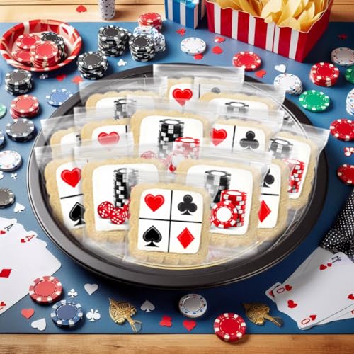 Image of Poker Themed Cookies Casino Game Night Club Dice Treats | 24 Pack Bulk | Individually Wrapped | Cards Ace Spade Snacks Cookie