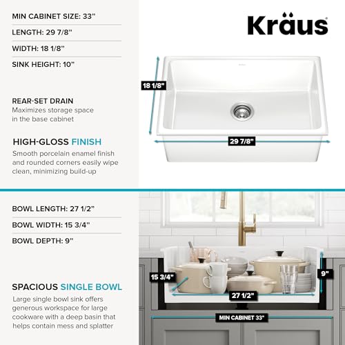 KRAUS Gloss White 30 in Fireclay Drop In Kitchen Sink KFD1-30GWH - image 4