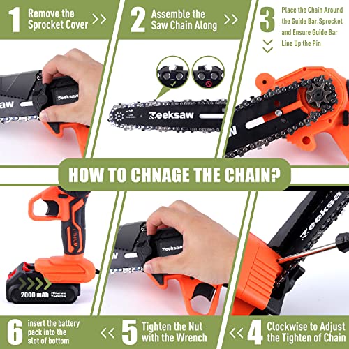 ZEEKSAW Mini Chainsaw 6 Inch Cordless, Super Handheld Chainsaw with 2x Big Batteries, Electric Mini Chain saw Battery Powered, Small Hand saws for Tree Wood - Garden Yard Time Saving Tool - Image 7