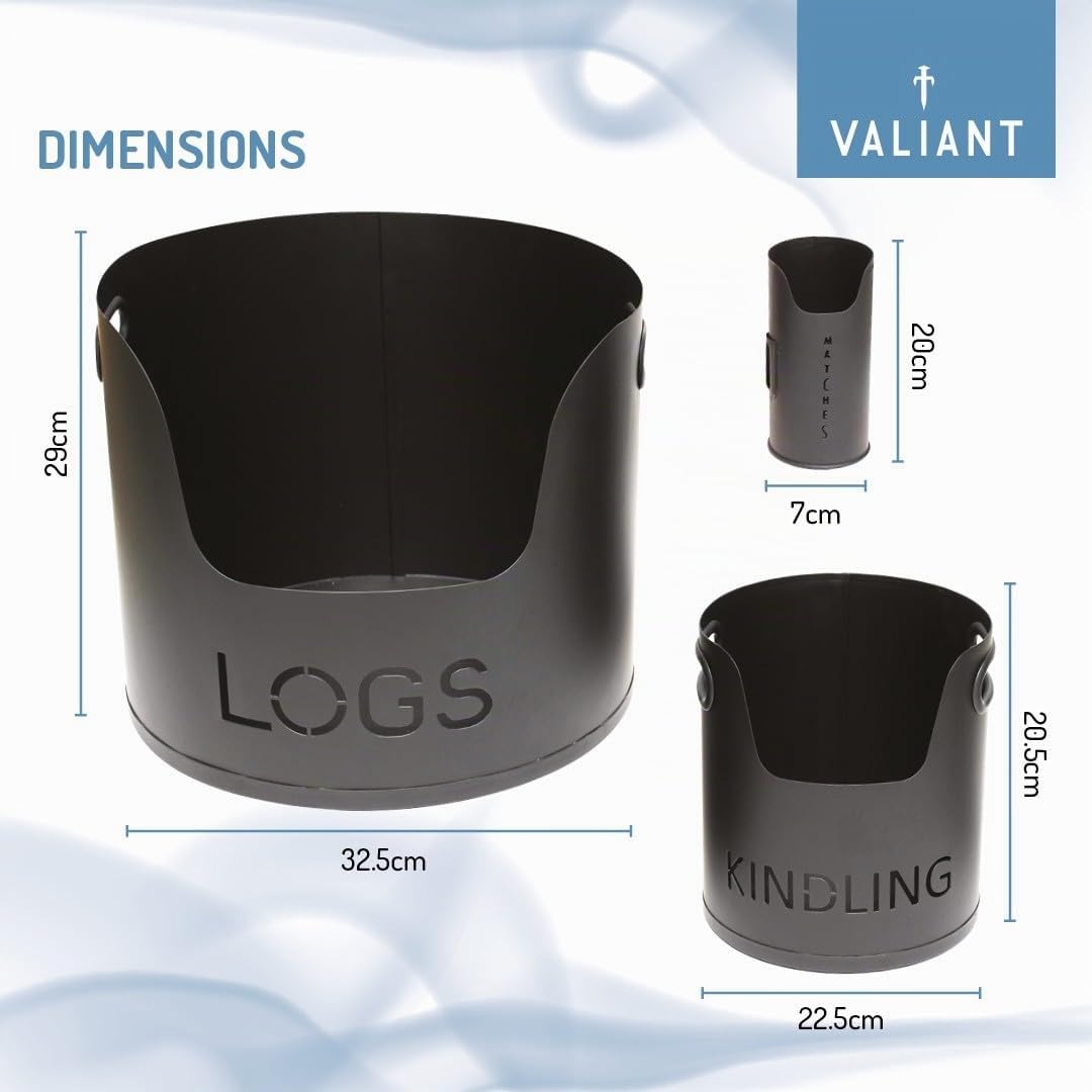 Valiant FIR230 Lot de 3 boîtes de rangement en métal pour cheminée - 30 x 36 x 36 cm