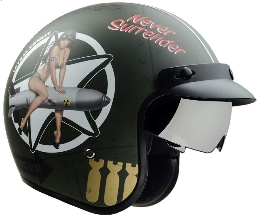 X390 Retro Open Face Motorcycle Helmet w/Sunshield Unisex-Adult powersports (Bombs Away, X-Small)