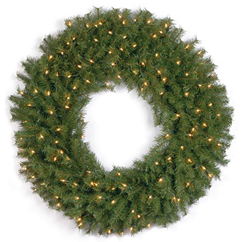 Image of National Tree Company Pre-Lit Artificial Christmas Wreath, Green, Norwood Fir, White Lights, Christmas Collection, 42 Inches
