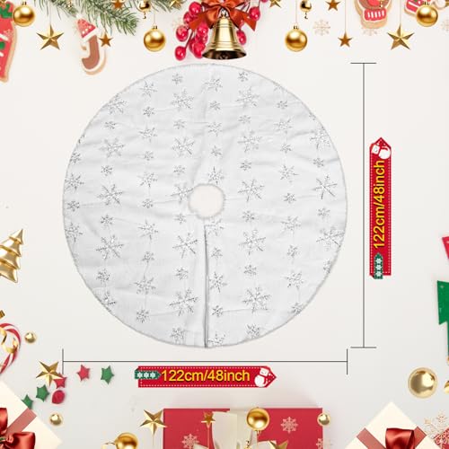 Weihnachtsbaumdecke 122cm, Weihnachtsbaum Rock, mit Schneeflockenmuster,Kiefer Decke mit rundem Teppich, Tannenbaum Decke mit Schneeflocke für Frohe Weihnachten Party Decke Rock Dekorationen