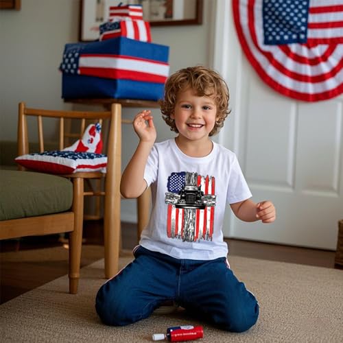 Image of Boys 4th of July Shirts-Toddler Girls Patriotic American Flag Tees Kids Memorial Day USA T-Shirts 2-7T