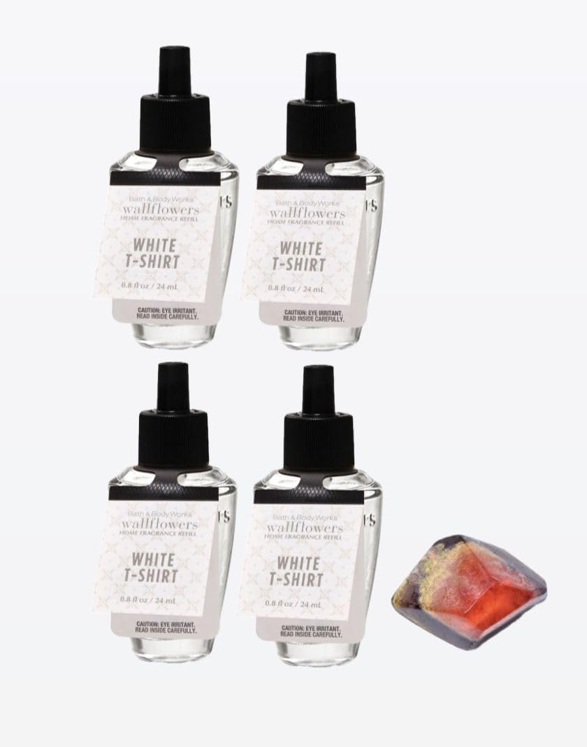 WHITE T-SHIRT - White BarnBath/Body Works - 4 Pack Wallflowers Home Fragrance Refills and Stone Soap Natural