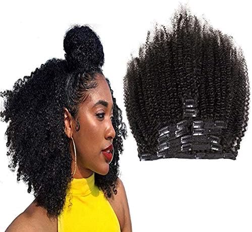 Saga Queen Brazilian Afro Kinky Curly Clip In Hair Extensions 9pcs 20clips 120g/pck Brazilian Virgin Remy Human hair 4b/4c Afro Clip Ins (1 bundle 16inch, natural black)