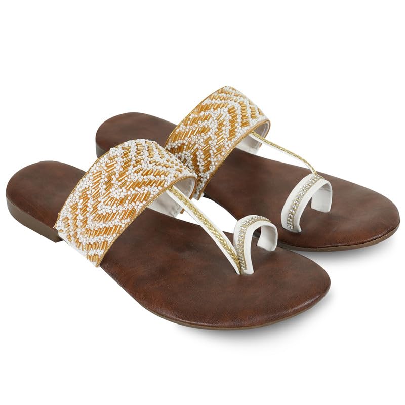 Image of DFR Flip Flops for Women Daily Use Comfortable Ethnic Embroidered Girls Slippers flipflops chappals
