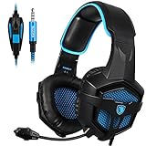 SADES New SA807S Over-Ear Stereo Gaming Headset Headband Headphones with Microphone/Control-Remote/Noise-Reduction for PC Computers/Mac/Laptop/PS4/New Xbox One/Cellphons/Tablets (Black Blue)