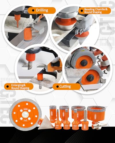 Image of BGTEC Diamond Hole Saw Kit - 10PCS 6 /8 /10 /25 /35 /50 /65mm Drill Bits & 10mm Milling Finger Bit & 50mm Chamfering Bit & HEX & 100mm Tile Blade for Porcelain Tile Ceramic Granite Marble Stoneware