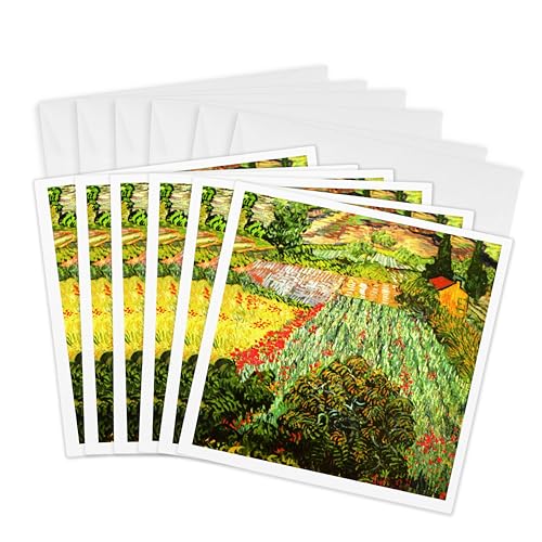 Cartes de vœux Van Gogh Champ avec coquelicots 3dRose papeterie artistique carrée
