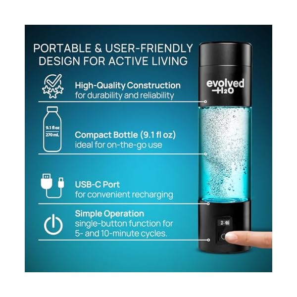 Certified Hydrogen Water Bottle Generator I 6200 PPB Portable Ionizer I SPE PEM Electrolysis I Rechargeable I BPA-Free I Enhance Hydration & Wellness I 270ml (Black) - Image 5